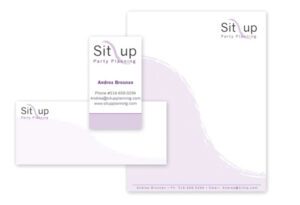 Business Card, letterhead, envelope Sample for Sit Up Party Panning