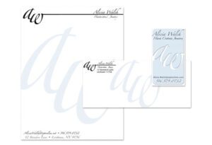 Business Card, letterhead, envelope Sample for Alicia Walsh