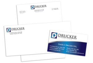 Business Card, letterhead, envelope Sample for Drucker Law Firm